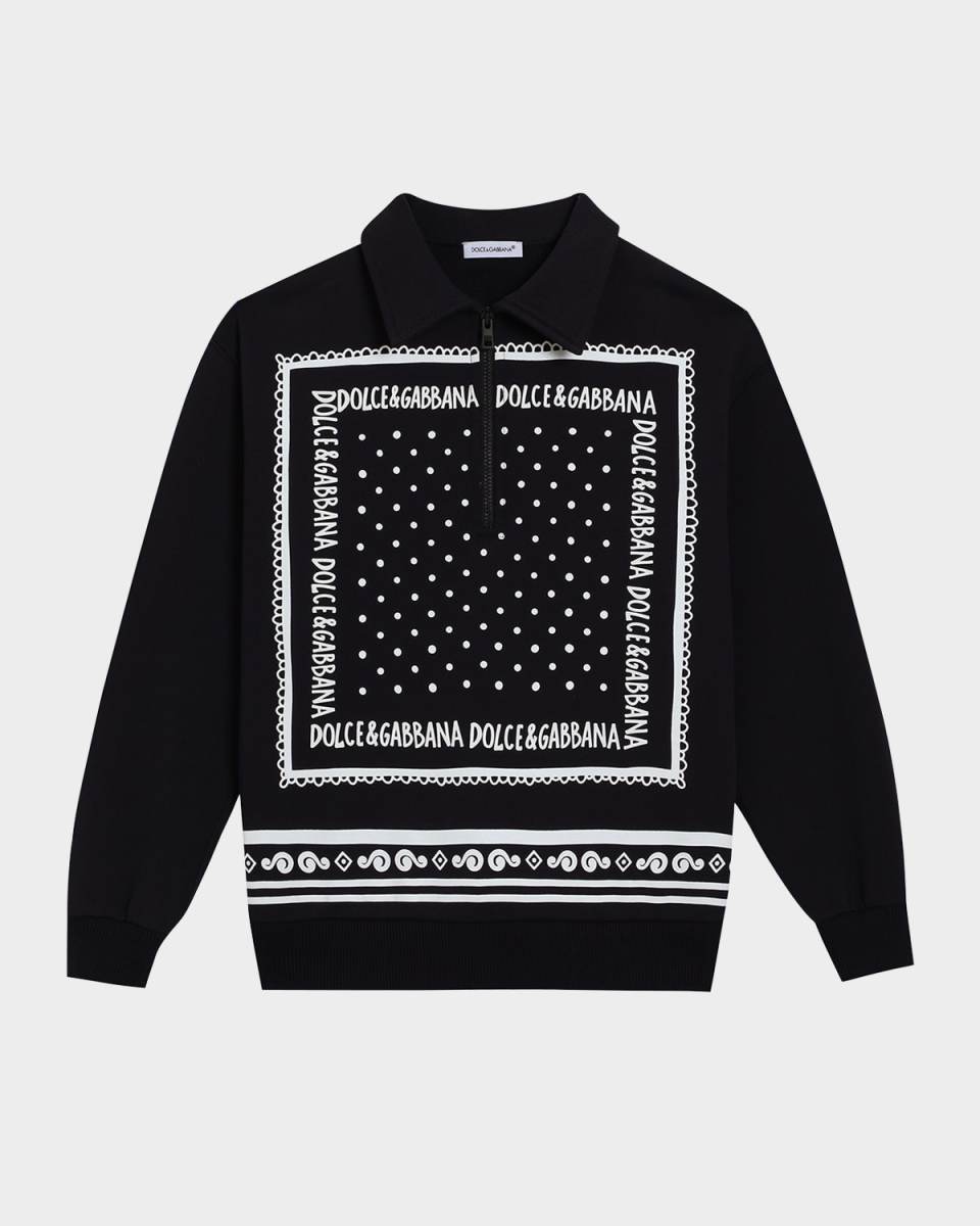 Boy's Bandana-Print Quarter Zip Sweatshirt, Size 8-14